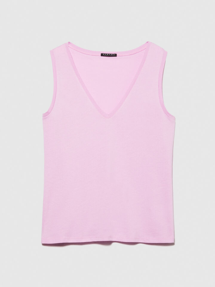 Tank top in 100% cotton - women's tops - Soft Pink | Sisley image number 6